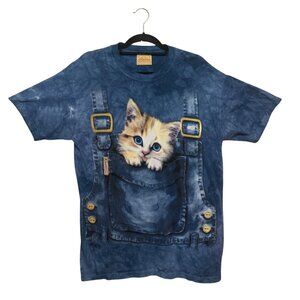 The Mountain Kitten In Overalls Blue Tie-Dye T-Shirt Adult Size L Cotton
